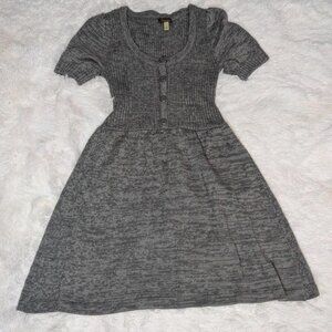 Grey Knit Babydoll Sweater Dress